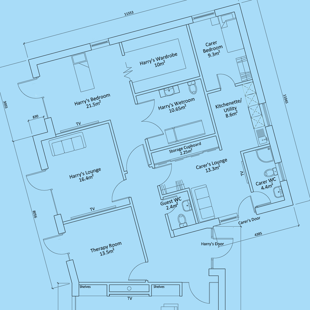 Floor plan for disability adapted new build house