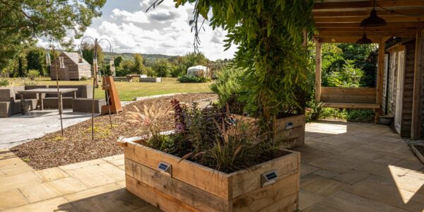 Photo of wheelchair accessible garden with raised planting beds