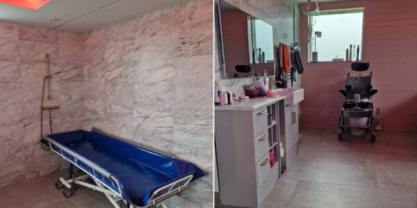 Photos of bespoke disability adapted bathroom and wet room