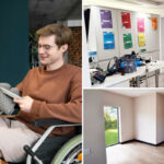 Carer-Inclusive Accessible Home Design banner. Man in wheelchair and woman together in the kitchen.