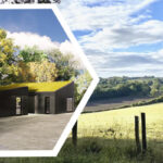 Beautiful plot of land in Kent overlaid with artists impression of a bespoke designed accessible home.
