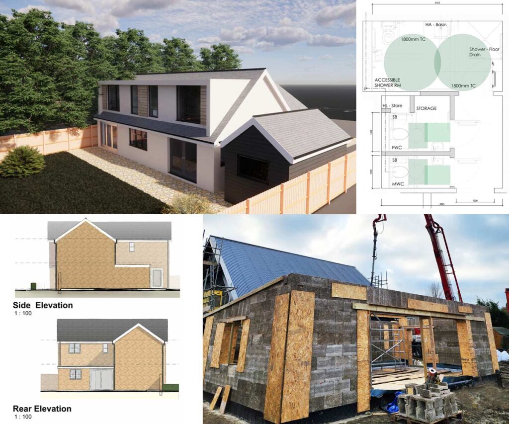 Freedom Design and Buildings Collage of Freedom accessible home designs and building under construction.