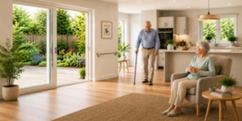 Ageing in Place banner image with an older man and woman in a modern adapted home.