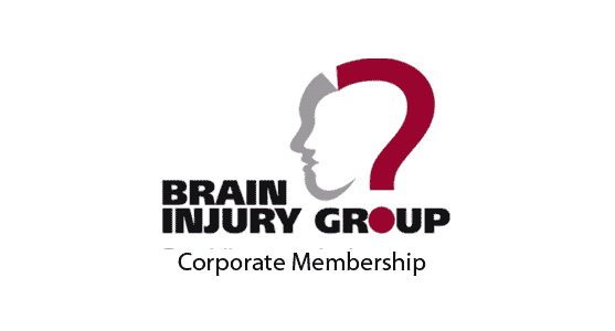 Brain Injury Group logo Logo for the Brain Injury Group. A graphic silhouette of a head composed from a question mark. Text reads: Brain Injury Group, Corporate Membership.