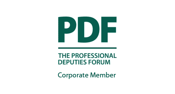 Professional Deputies Forum - Corporate Member Logo for PDF. Text reads: PDF, The Professional Deputies Forum, Corporate Member