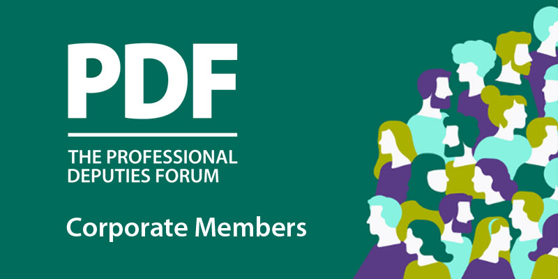 Graphic of a diverse crowd of people with the text "PDF The Professional Deputies Forum - Corporate Members"